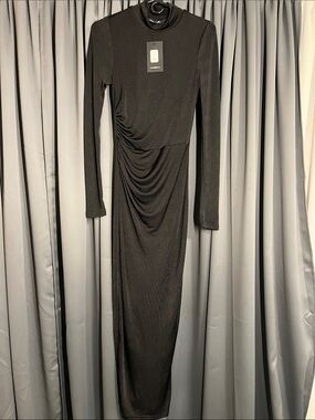 Fashion Nova Black Long Sleeve Ruched Maxi Dress